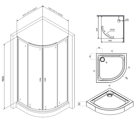 Душевой уголок с поддоном 90x90 AM.PM X-Joy W88E-205-090MT64 прозрачное стекло, профиль серебристый-5