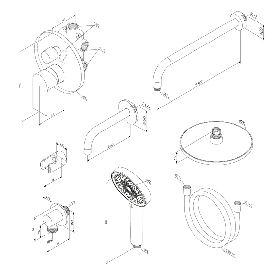 Встраиваемая душевая система Damixa Apollo 947510000 хром: тропический верхний душ, ручной душ, излив-6