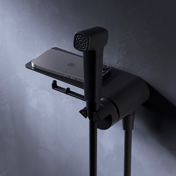 Гигиенический душ со смесителем AM.PM Func F0H8F922 черный встраиваемый, полка, шланг 1200, держатель туалетной бумаги-4
