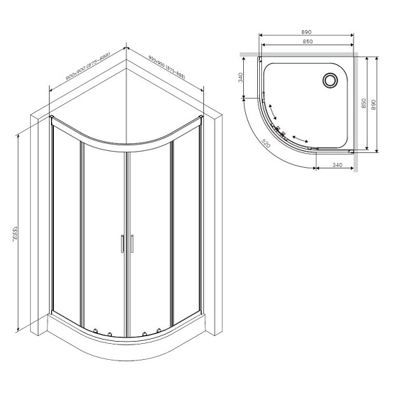 Душевое ограждение без поддона 90x90 AM.PM Gem W90G-401-090BT профиль чёрный матовый-8