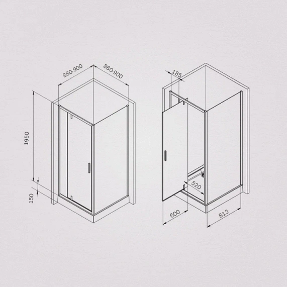 Душевое ограждение без поддона 90x90 AM.PM Gem W90G-404-9090-BT профиль черный матовый-6