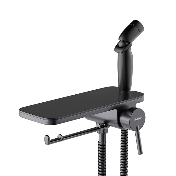 Гигиенический душ со смесителем Damixa Jupiter 773500301 черный встраиваемый, полка, шланг 1200, держатель туалетной бумаги-5