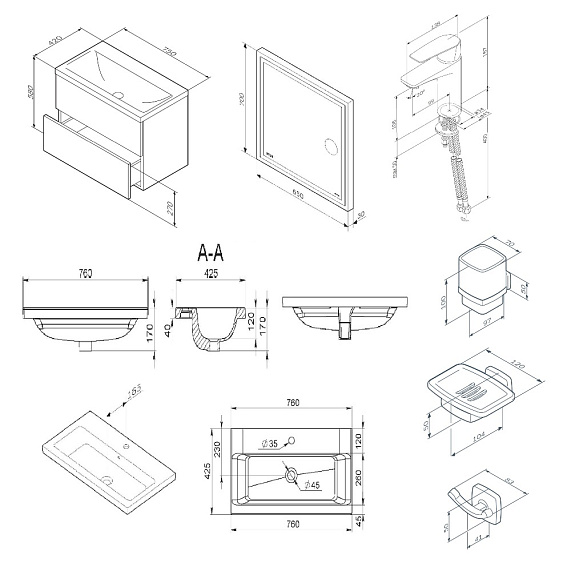 BK90GN Gem Подвесной комплект 75 см, черный-8
