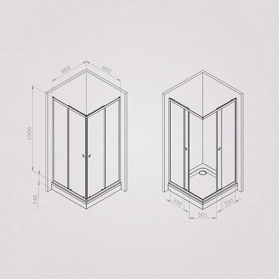 Душевое ограждение без поддона 90x90 AM.PM Sunny W87G-403-9090-MT профиль серебристый-6