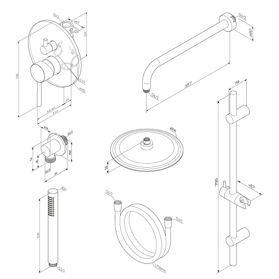 Встраиваемая душевая система Damixa Scandinavian Pure 936530000 хром: тропический верхний душ, ручной душ-5