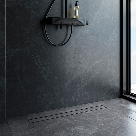 Душевой трап (лоток) 80 AM.PM PrimeFlow W02SC-U11-080-04BM комбинированный затвор с черной матовой решеткой под плитку-4