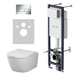 Унитаз подвесной с инсталляцией AM.PM Libre IS110351.601900 сиденьем микролифт, черной механ. клавишей