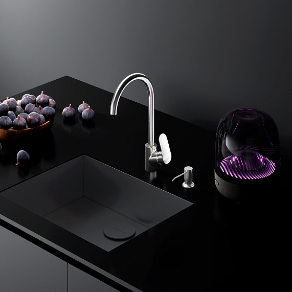 Смеситель для кухни AM.PM Like F8007T11 высокий с каналом питьевой воды, сатин + дозатор моющего средства-4