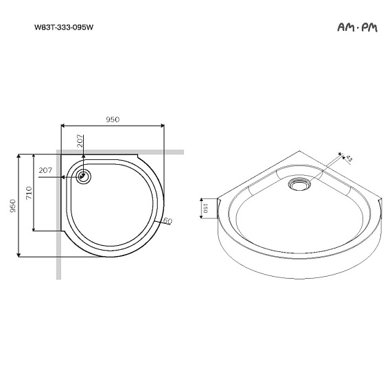 Поддон душевой 95x95 AM.PM Like W83T-333-095W белый