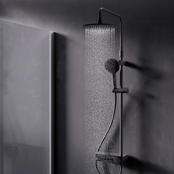 Душевая система AM.PM Moxie F079M722 стойка с тропическим душем, смесителем, черная-1