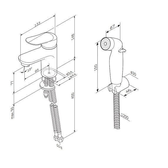 Смеситель для раковины (умывальника) AM.PM Sunny F85C03000 с гигиеническим душем, хром-10