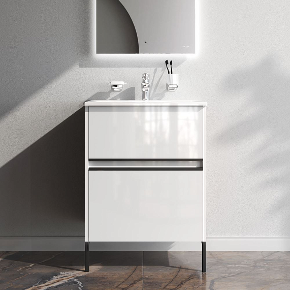 Тумба с раковиной 60 AM.PM Sense M7B-FUX0602WG-WCC0602WG подвесная/напольная на ножках, белый глянец-2