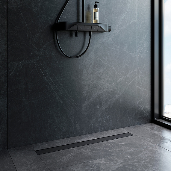 Душевой трап (лоток) 80 AM.PM PrimeFlow W02SC-U11-080-04BM комбинированный затвор с черной матовой решеткой под плитку-5