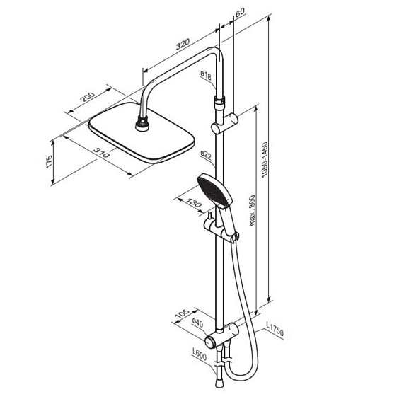Душевая система Damixa Merkur 940000300 стойка с тропическим душем, черный-5