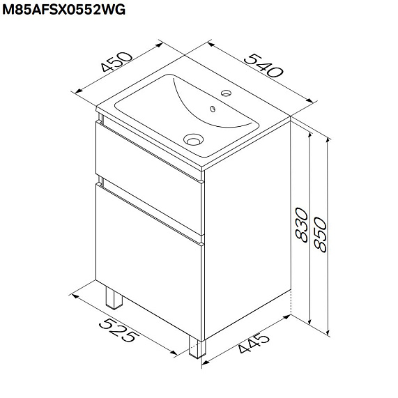 Тумба с раковиной 55 AM.PM X-Joy M85AFSX0552WG напольная белый глянец