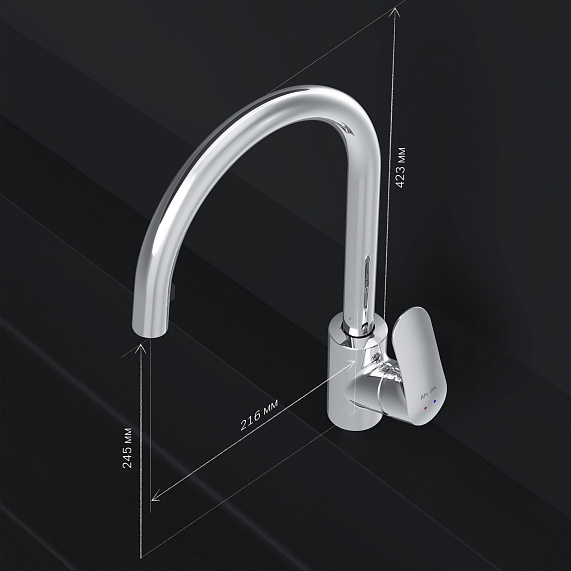 Смеситель для кухни AM.PM Like F8012000 высокий с выдвижным изливом, хром-7