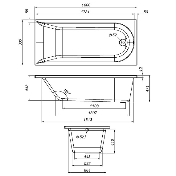 Ванна акриловая 180x80 AM.PM Spirit W72A-180-080W-A2 белая глянцевая-8