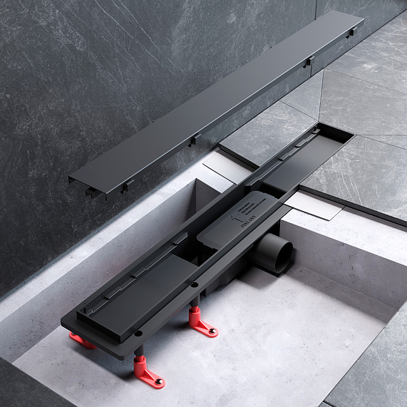 Душевой трап (лоток) 60 AM.PM PrimeFlow W02SC-U11-060-04BM комбинированный затвор с черной матовой решеткой под плитку-15