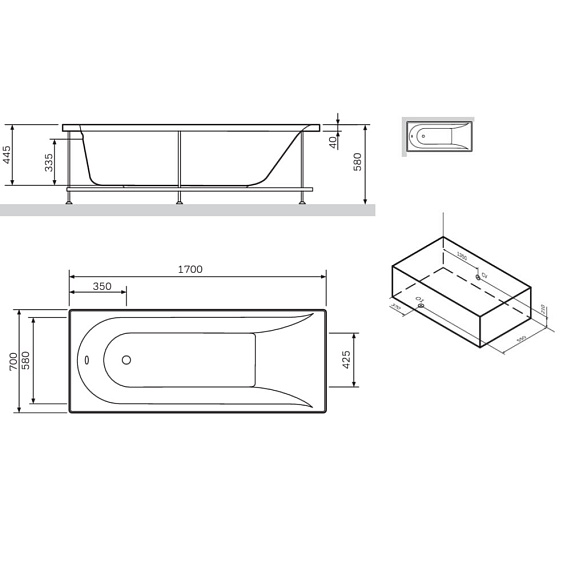 Панель 170 AM.PM W72A-170-070W-P2 под ванну Spirit-2