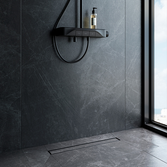 Душевой трап (лоток) 60 AM.PM MasterFlow W01SC-U11-060-04BM комбинированный затвор с черной матовой решеткой под плитку-4