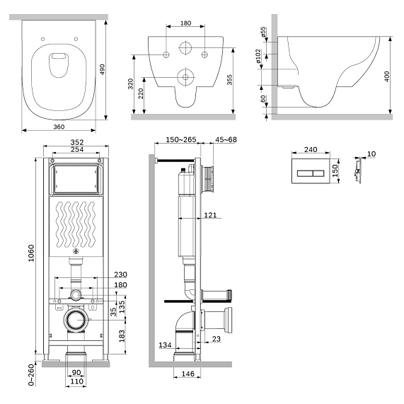 Унитаз подвесной безободковый с инсталляцией AM.PM Above IS110338.9X1900 сиденьем микролифт, черной механ. клавишей-1