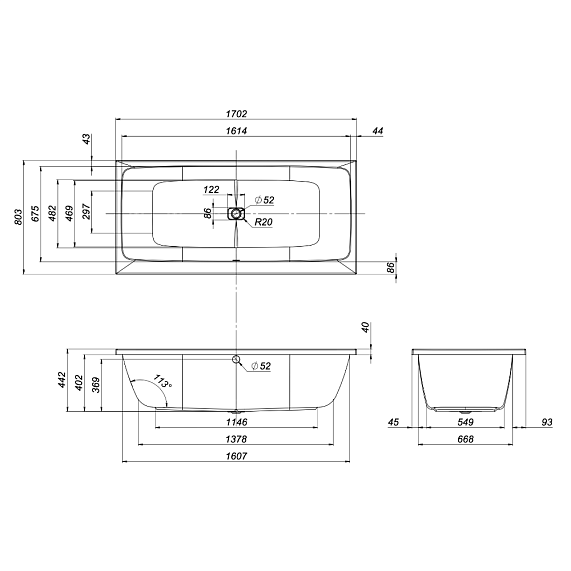 Ванна акриловая 170x80 AM.PM Func W84A-170-080W-A белая глянцевая