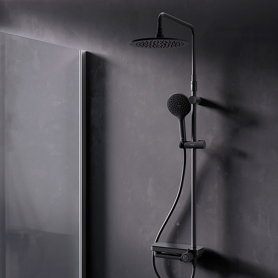 Душевая система AM.PM Moxie F079M722 стойка с тропическим душем, смесителем, черная