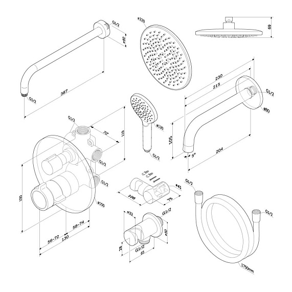 Встраиваемая душевая система AM.PM X-Joy FT85A3RH30 хром: тропический верхний душ, излив с душевой лейкой, термостат-12