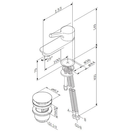 Смеситель для раковины (умывальника) AM.PM X-Joy S F85B82100 с донным клапаном, хром-10