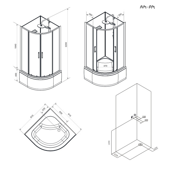 Душевая кабина 90x90 AM.PM Above W9XC-401A-9090MT профиль серебристый, высокий поддон-12