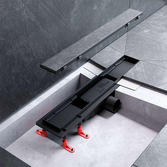 Душевой трап (лоток) 50 AM.PM PrimeFlow W02SC-U11-050-04BM комбинированный затвор с черной матовой решеткой под плитку-14