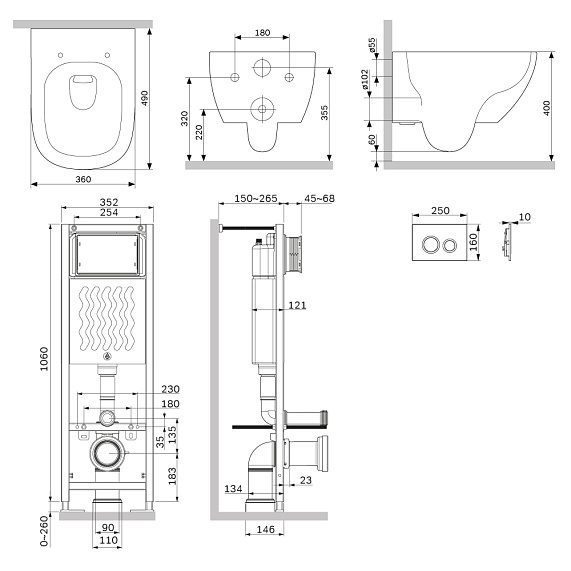 Унитаз подвесной безободковый с инсталляцией AM.PM Above IS110151.9X1900 сиденьем микролифт, механ. клавишей хром-1