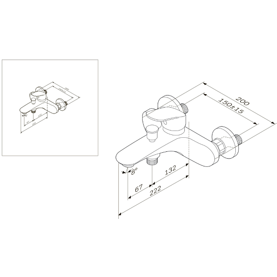 Смеситель для ванны и душа AM.PM Like F8010016 хром-8