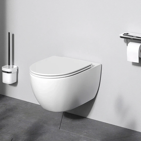 Унитаз подвесной безободковый с инсталляцией AM.PM Awe IS49001.111700 сиденьем микролифт, белой пневм. клавишей-2