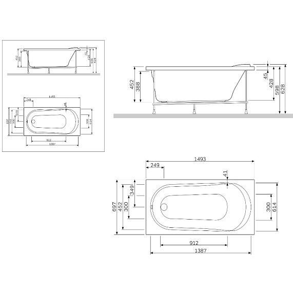 Ванна акриловая 150x70 AM.PM Spirit W72A-150-070W-A2 белая глянцевая-1