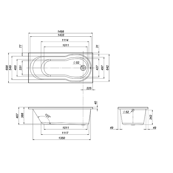 Ванна акриловая 150x70 AM.PM X-Joy W88A-150-070W-A белая глянцевая