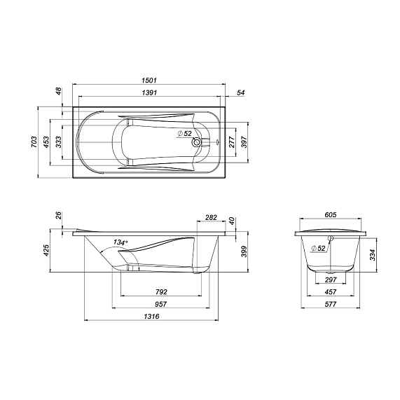 Ванна акриловая 150x70 AM.PM Sense W76A-150-070W-A белая глянцевая