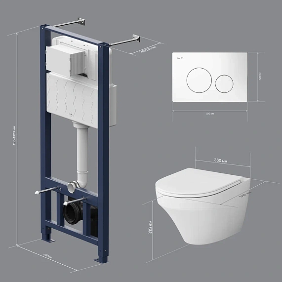 Унитаз подвесной безободковый с инсталляцией AM.PM Inspire IS49001.501700 сиденьем микролифт, белой пневм. клавишей-9