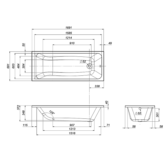 Ванна акриловая 170x70 AM.PM Gem W90A-170-070W-A1 белая глянцевая