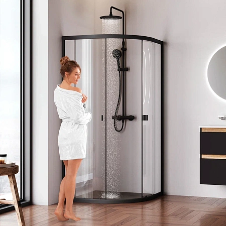 Душевой уголок с поддоном 90x90 AM.PM X-Joy W88G-205-090BT64 прозрачное стекло, профиль черный матовый