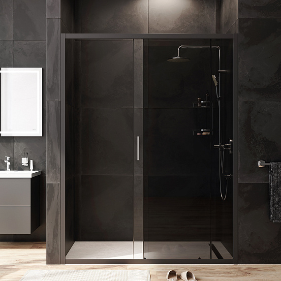 Душевая перегородка с дверью 150x195 AM.PM Gem W90G-150-1-195BG тонированное стекло, профиль черный матовый-2