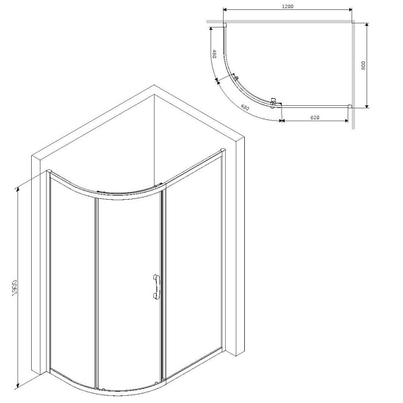 Душевой уголок с поддоном 120x80 AM.PM Like W83G-302U120CT прозрачное стекло, профиль хром